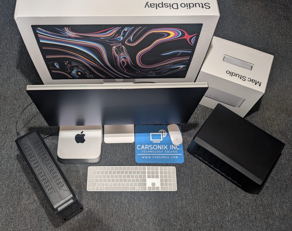 Mac Studio with nano-texture display. Synology NAS. CyberPower UPS.